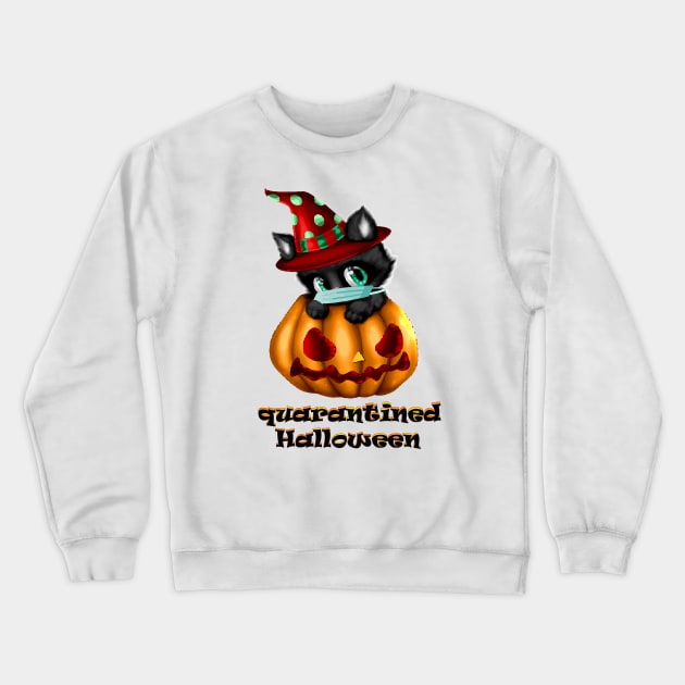 Quarantined Halloween, Pumpkin Cat Wearing Face Mask 2020 Crewneck Sweatshirt by Serotonin